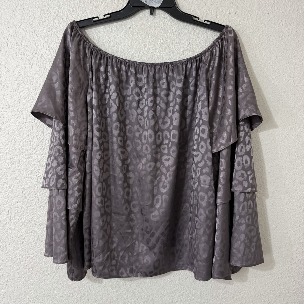 Easel L  Women's Blouse Long Sleeve NWT Ruffle Leopard Boho Oversized Boutique